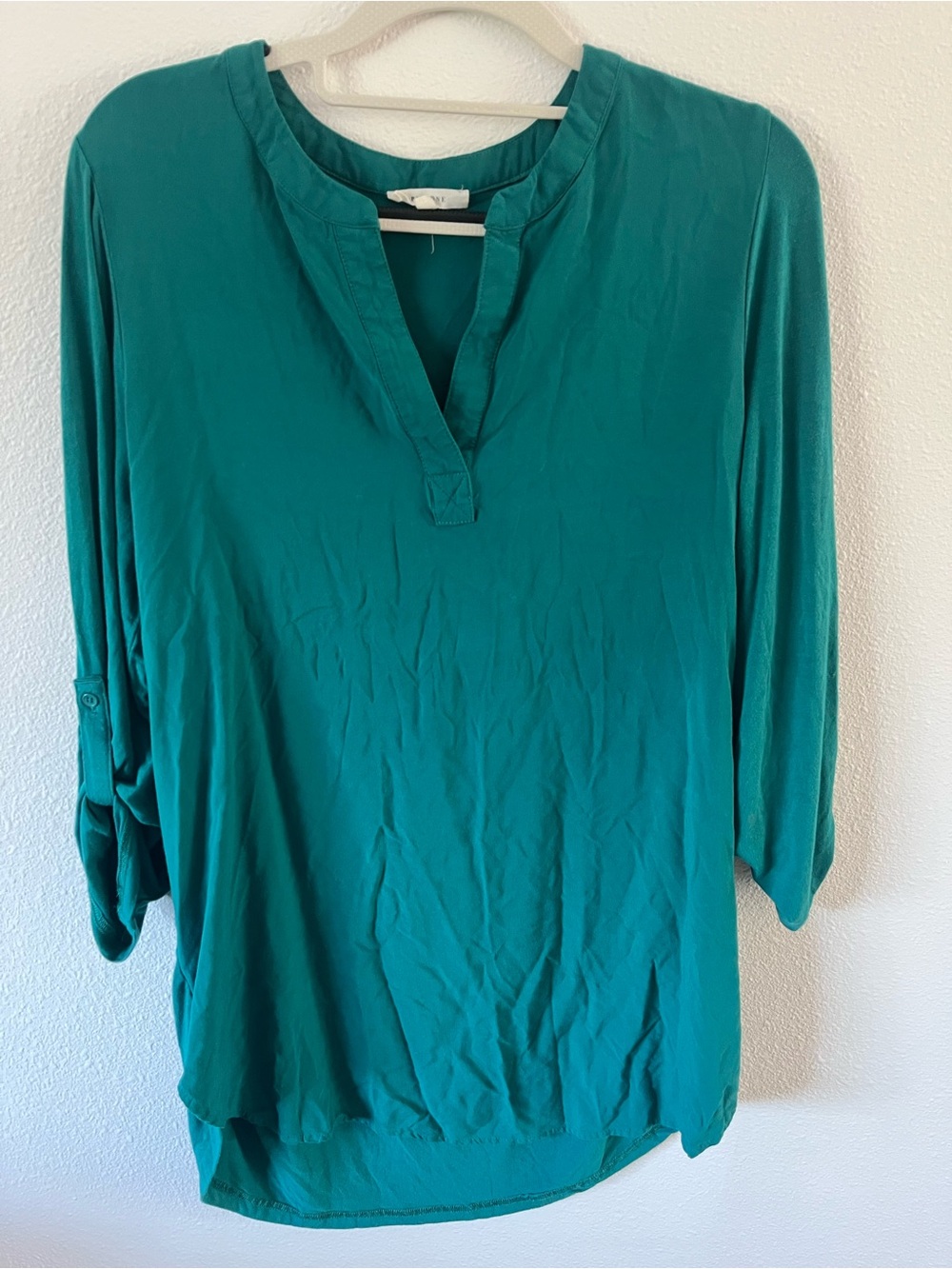 Pleione Teal V-Slit Roll-Tab Tunic